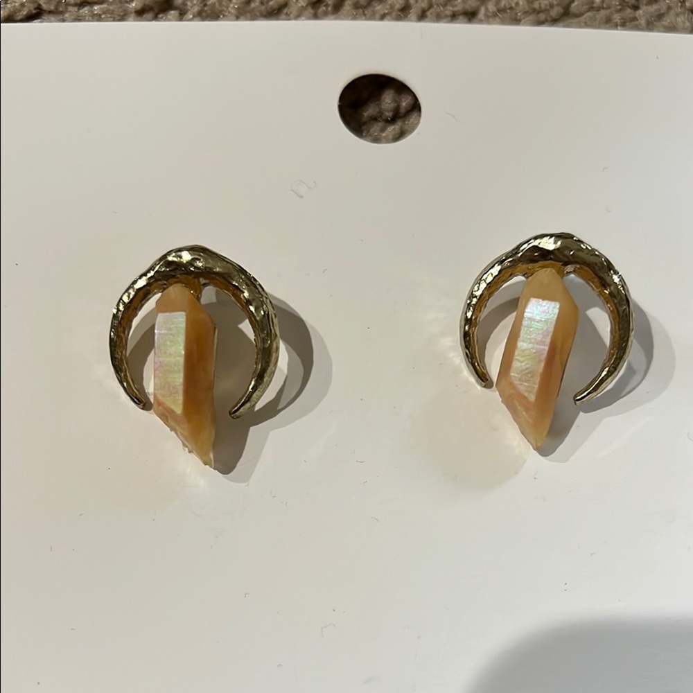 Gold and Cream Crescent Earrings